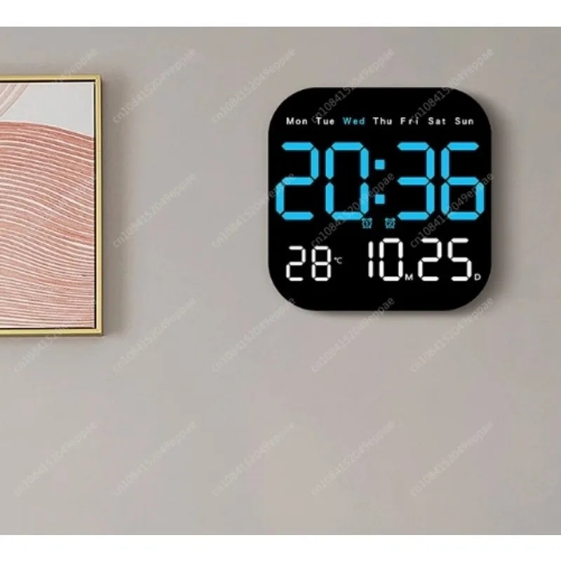 Blue LED digital wall clock with multifunctional display