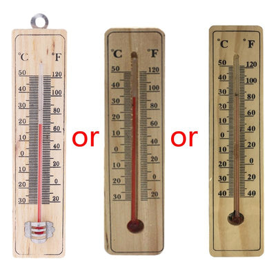 Three wooden thermometers with different designs