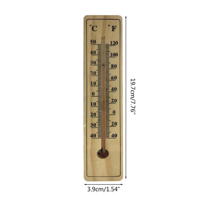 Wooden thermometer with dimensions 19.7cm by 3.9cm