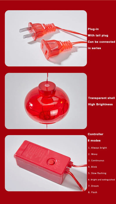 Traditional Red Lantern USB LED String Light Spring Festival Battery Operated Party Supplies Chinese New Year Decoration