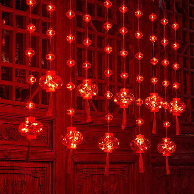 Traditional Red Lantern USB LED String Light Spring Festival Battery Operated Party Supplies Chinese New Year Decoration