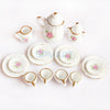 15 Peices Dolls House Miniatures Dining Ware Porcelain Tea Set Pot Cup Dish Pink Rose