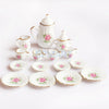 15 Peices Dolls House Miniatures Dining Ware Porcelain Tea Set Pot Cup Dish Pink Rose