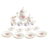 15 Peices Dolls House Miniatures Dining Ware Porcelain Tea Set Pot Cup Dish Pink Rose