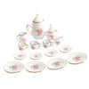 15 Peices Dolls House Miniatures Dining Ware Porcelain Tea Set Pot Cup Dish Pink Rose