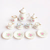 15 Peices Dolls House Miniatures Dining Ware Porcelain Tea Set Pot Cup Dish Pink Rose