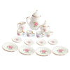 15 Peices Dolls House Miniatures Dining Ware Porcelain Tea Set Pot Cup Dish Pink Rose