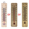 Three styles of wall hang thermometers in wood finish