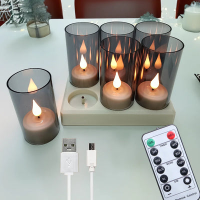 LED Candle Light Rechargeable Flameless Candles Timer Remote Tea Lights With Black Cups For Wedding Home Decor Christmas Lamp