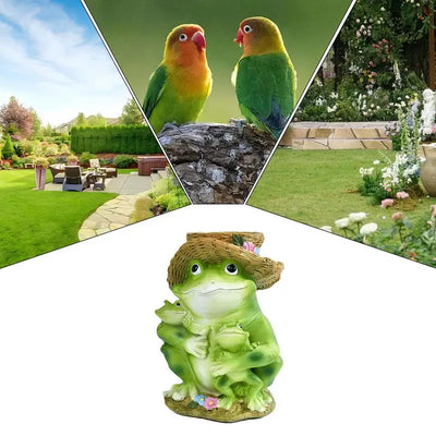 Garden Frog Decor Resin Figurine With Bird Feeder Frog Bird Feeder Collectible Figurine For Patio Yard Lawn Ornament