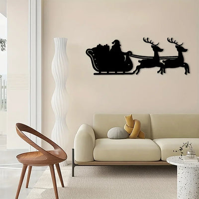 Christmas sleigh metal wall art in modern living room