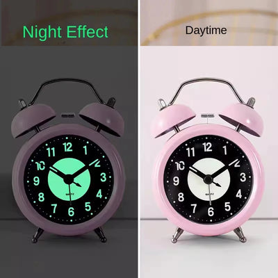 Pink retro twin bell alarm clock with night effect