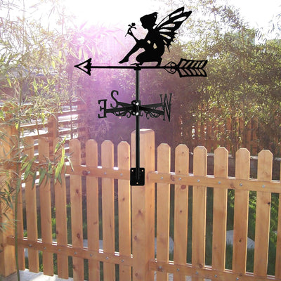 New Metal Elf Weather Vane Standing Decor Roof Weathervane Flower Fairy Garden Yard Decoration For Shed Home Fence Post