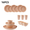 16Pcs Wheat Straw Tablewar Sets Bowl Saucers Plate Sets Portable Picnic Cutlery Knife Fork Black Dinnerware Camping Dishes Full