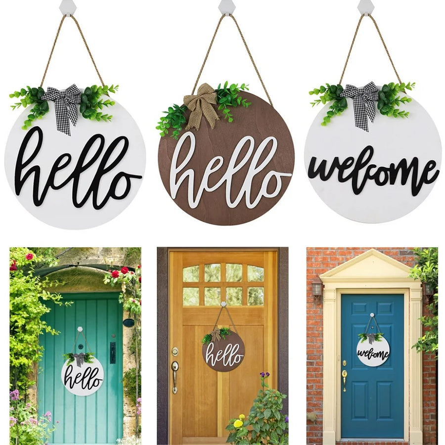 Welcome Ornaments Plaque Wooden Festival Decor Hanging Sweet Home Family Door Sign for Garden Home Decoration Accessories