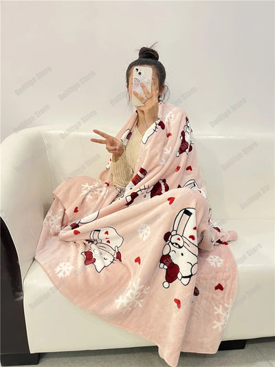 New Christmas Halloween Ghost Hello Kitty Plush Cartoon Large Flannel Blanket Cute Cotton Sofa Nap Blanket Bed Sheet Xmas Gift