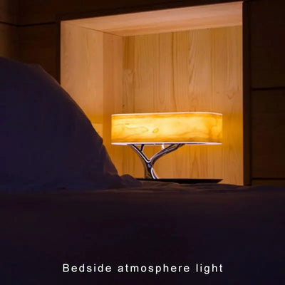 Multifunctional  Hometree Desk Lamp Wooden Bedroom Table Lamp With Speaker Wireless Charging Night Light