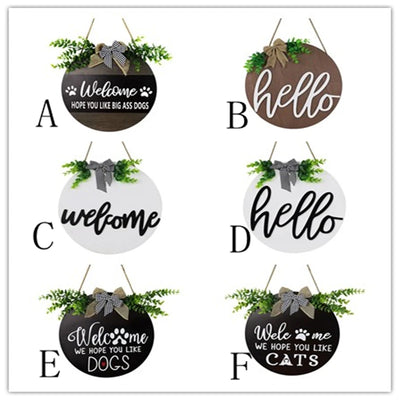 Welcome Ornaments Plaque Wooden Festival Decor Hanging Sweet Home Family Door Sign for Garden Home Decoration Accessories