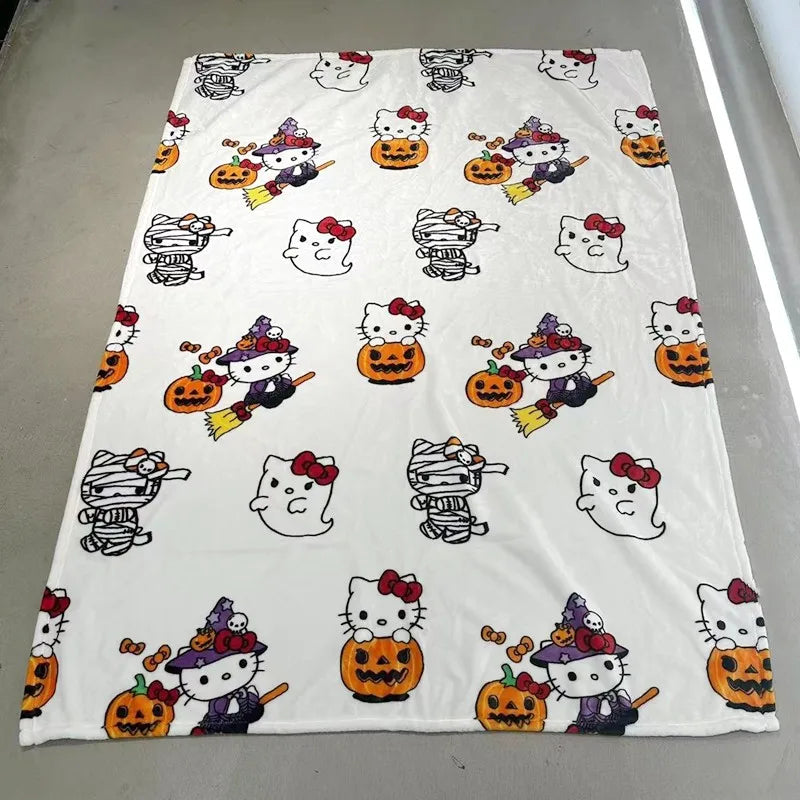 New Christmas Halloween Ghost Hello Kitty Plush Cartoon Large Flannel Blanket Cute Cotton Sofa Nap Blanket Bed Sheet Xmas Gift