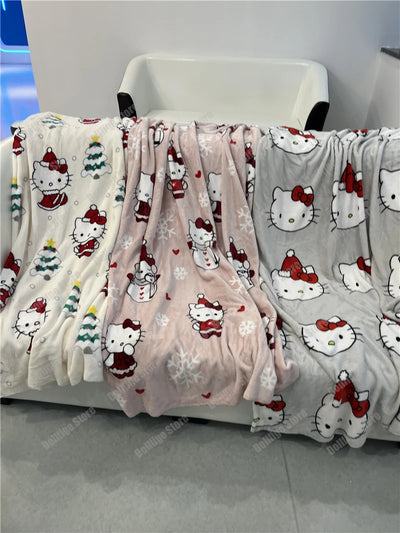 New Christmas Halloween Ghost Hello Kitty Plush Cartoon Large Flannel Blanket Cute Cotton Sofa Nap Blanket Bed Sheet Xmas Gift