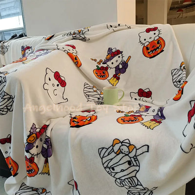 New Christmas Halloween Ghost Hello Kitty Plush Cartoon Large Flannel Blanket Cute Cotton Sofa Nap Blanket Bed Sheet Xmas Gift