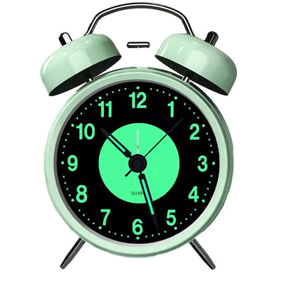 Green retro twin bell alarm clock with luminous dial