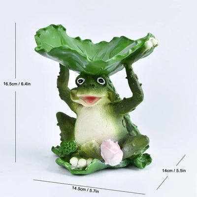 Garden Frog Decor Resin Figurine With Bird Feeder Frog Bird Feeder Collectible Figurine For Patio Yard Lawn Ornament