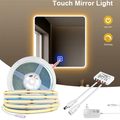 Square touch mirror light with LED strip and adapter