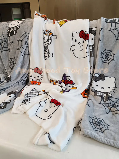 New Christmas Halloween Ghost Hello Kitty Plush Cartoon Large Flannel Blanket Cute Cotton Sofa Nap Blanket Bed Sheet Xmas Gift