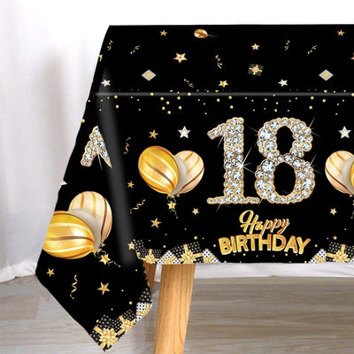 Gold Black Birthday Table Cloth 18 Years Old Birthday Decoration Happy Birthday Party Supplies Gold Glitter Tablecloth Decor