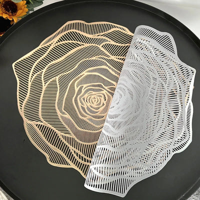 Gold Silver Hollow 6pcs Placemats Pvc Insulation Pad Dining Cup Table Mat Coaster Waterproof and Oil-Proof Table Mat Decoration