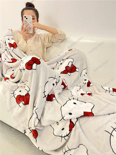 New Christmas Halloween Ghost Hello Kitty Plush Cartoon Large Flannel Blanket Cute Cotton Sofa Nap Blanket Bed Sheet Xmas Gift