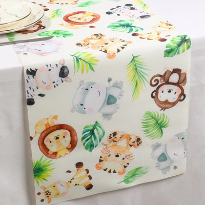 Jungle Animals Table Runner Wild One Forest Safari Birthday Party Decorations Kids Favors Table Covers Boys Baby Shower Supplies