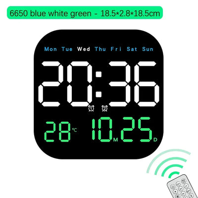 Multicolor LED digital clock with remote control and dimensions