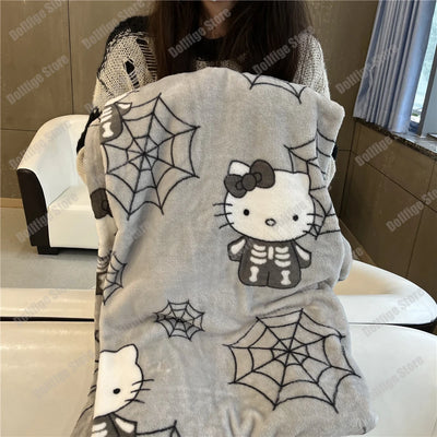 New Christmas Halloween Ghost Hello Kitty Plush Cartoon Large Flannel Blanket Cute Cotton Sofa Nap Blanket Bed Sheet Xmas Gift