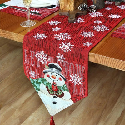 Christmas Party Linen Table Runner Merry Christmas Decorations for Home 2023 Snowman Xmas Tree Table Runner Happy New Year 2024