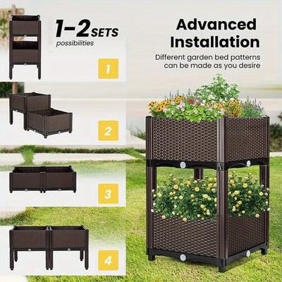 2x Raised Garden Bed Elevated Flower Vegetable Grow Planter Self-Watering Design