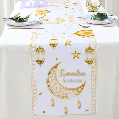 Ramadan Kareem Moon Castle Table Runner Eid Mubarak Decorations 2025 For Home Islamic Muslim Party Supplies Kitchen Table Cover