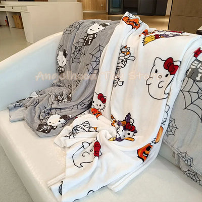 New Christmas Halloween Ghost Hello Kitty Plush Cartoon Large Flannel Blanket Cute Cotton Sofa Nap Blanket Bed Sheet Xmas Gift