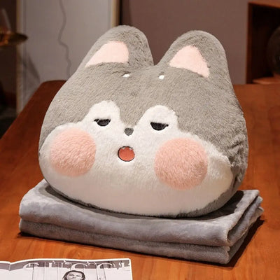 Cute with Blanket Warm Hand Throw Pillow Anime Cat Pillow Blanket Rabbit Soft Plush Hand Warmer Pillow Toy Doll