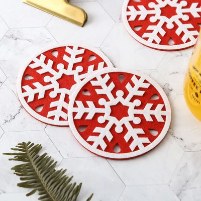 Snowflake Shaped Coaster Home Placemat Absorbent Non-slip Insulation Coaster Thickened Felt Table Mats Christmas Home Decoration