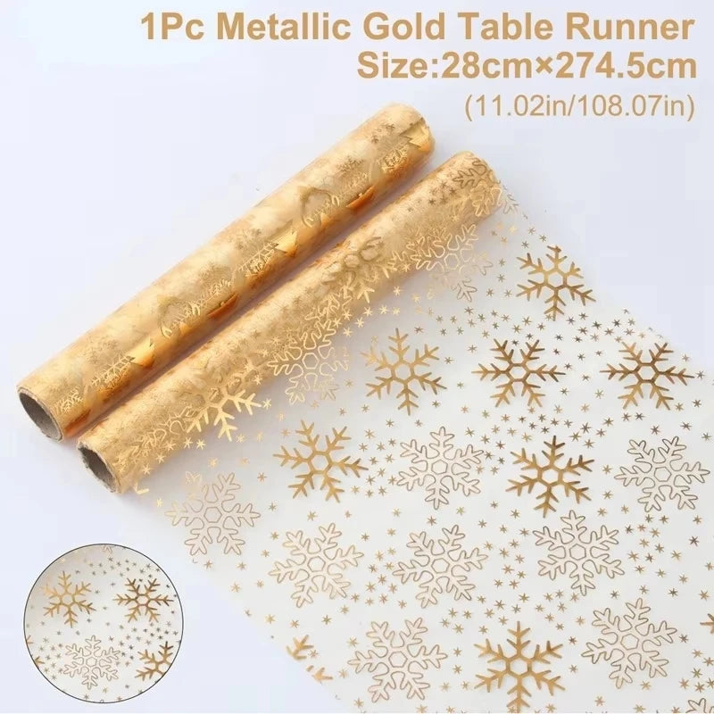 Christmas Golden Table Runner Merry Christmas Decors for Home 2024 Table Runner Xmas Ornaments Navidad Natal New Year Gift 2025