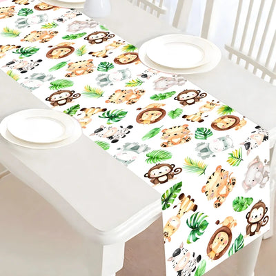 Jungle Animals Table Runner Wild One Forest Safari Birthday Party Decorations Kids Favors Table Covers Boys Baby Shower Supplies