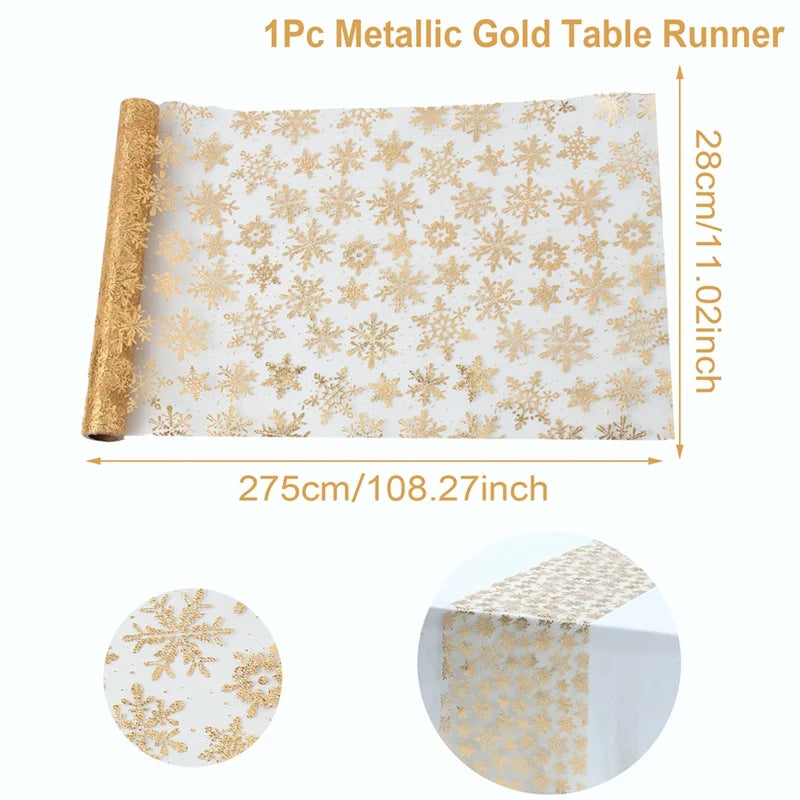 Christmas Golden Table Runner Merry Christmas Decors for Home 2024 Table Runner Xmas Ornaments Navidad Natal New Year Gift 2025