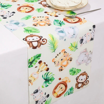 Jungle Animals Table Runner Wild One Forest Safari Birthday Party Decorations Kids Favors Table Covers Boys Baby Shower Supplies