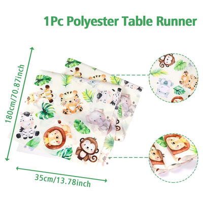 Jungle Animals Table Runner Wild One Forest Safari Birthday Party Decorations Kids Favors Table Covers Boys Baby Shower Supplies