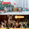 3PCS Handmake Iron Art Elk Deer Christmas Garden Decor &LED Light Glowing Glitter Reindeer Xmas Home Outdoor Yard Ornament Decor