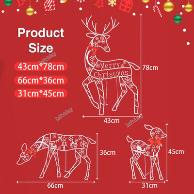 3PCS Handmake Iron Art Elk Deer Christmas Garden Decor &LED Light Glowing Glitter Reindeer Xmas Home Outdoor Yard Ornament Decor