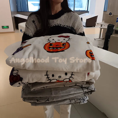 New Christmas Halloween Ghost Hello Kitty Plush Cartoon Large Flannel Blanket Cute Cotton Sofa Nap Blanket Bed Sheet Xmas Gift