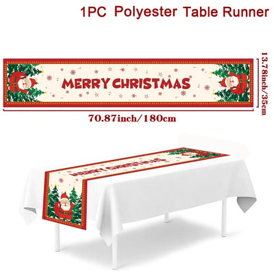 Christmas Table Runner Merry Christmas Decorations For Home 2024 Cristmas Ornament Merry Xmas Navidad Noel Gifts New Year 2025